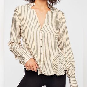 NWT Free People Making Memories Button Down Shirt Gold & Cream Size XS Holiday